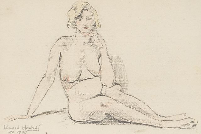 Houbolt E.  | Setaed nude, pencil and chalk on paper 11.5 x 16.8 cm, signed l.l. and dated '30