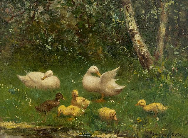 Artz C.D.L.  | Ducklings on a river bank, oil on panel 18.1 x 24.5 cm, signed l.r.