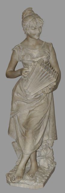 Cambi Prof. A.  | The accordeonist (a pair with 15881 Country girl), marble 132.0 x 54.0 cm, signed on the back and dated 'Firenze 1891'