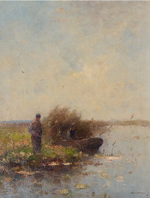 Knikker A.  | Fishing in the reeds, oil on canvas 65.2 x 49.5 cm, signed l.r.