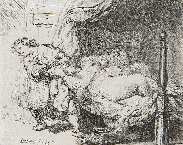 Rembrandt (Rembrandt Harmensz. van Rijn)   | Josef and Potifar's wife, etching on paper 9.0 x 11.5 cm, signed l.l. on the plate and dated on the plate 1634