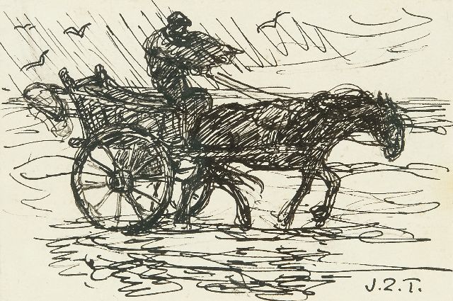 Zoetelief Tromp J.  | Fisherman on the beach, Katwijk, pen and black ink on paper 12.0 x 17.6 cm, signed l.r. with initials