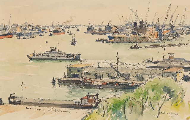 Korthals J.  | Harbor view, Rotterdam, watercolour on paper 29.9 x 46.7 cm, signed l.r.