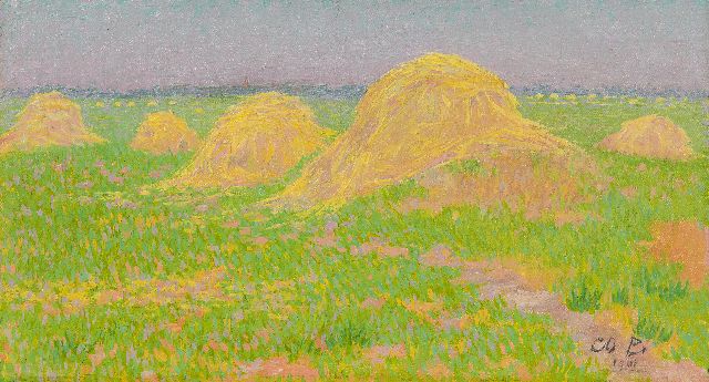 Co Breman | Haystacks, oil on canvas, 20.2 x 36.5 cm, signed l.r. with initials and dated 1901