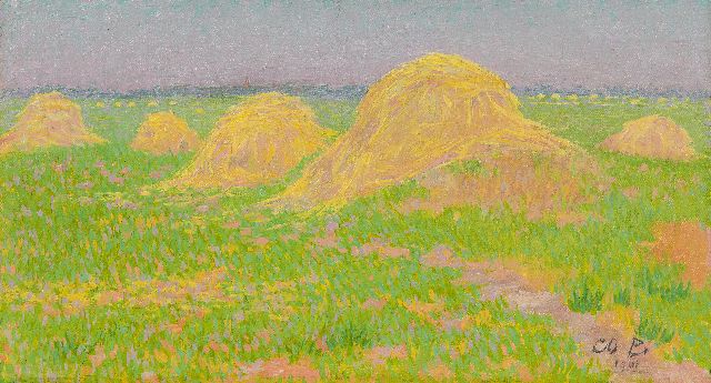 Co Breman | Haystacks, oil on canvas, 20.2 x 36.5 cm, signed l.r. with initials and dated 1901