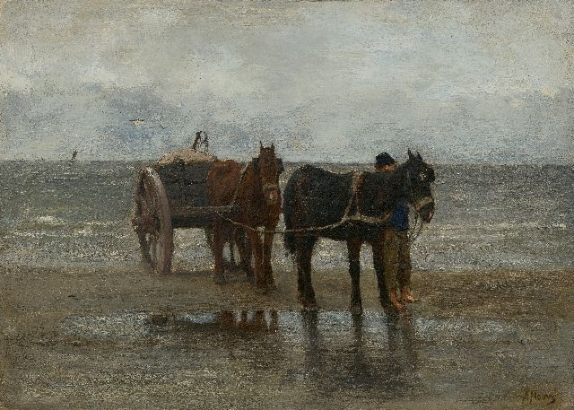 Mauve A.  | Shell fisherman on the beach, oil on panel 31.7 x 43.8 cm, signed l.r.