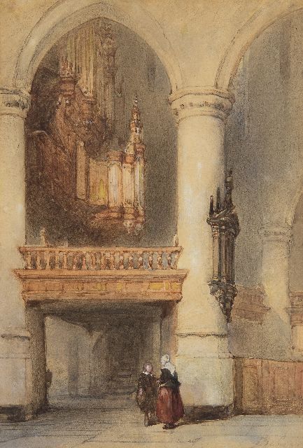 Johannes Bosboom | Interior or the oude Kerk in Delft, chalk and watercolour on paper, 28.2 x 19.5 cm, signed l.r.