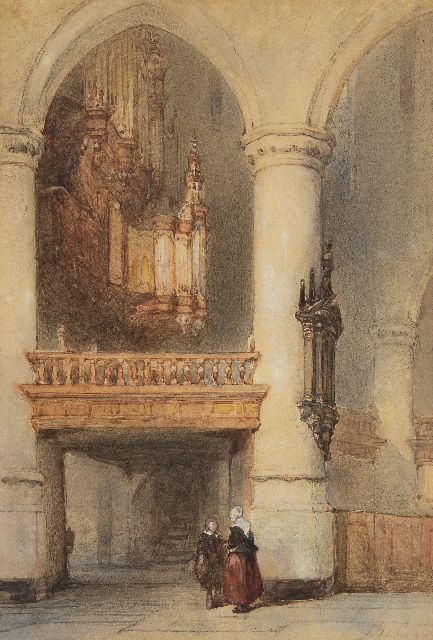 Johannes Bosboom | Interior or the oude Kerk in Delft, chalk and watercolour on paper, 28.2 x 19.5 cm, signed l.r. and executed ca. 1855