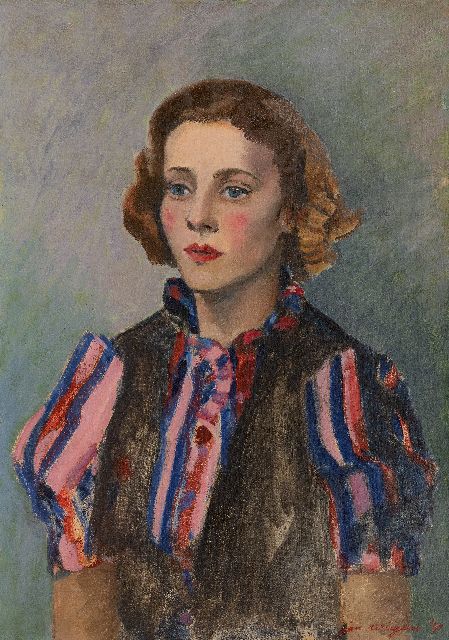 Jan Wiegers | Woman in a striped blouse, oil on canvas, 65.1 x 46.1 cm, signed l.r. and dated '40