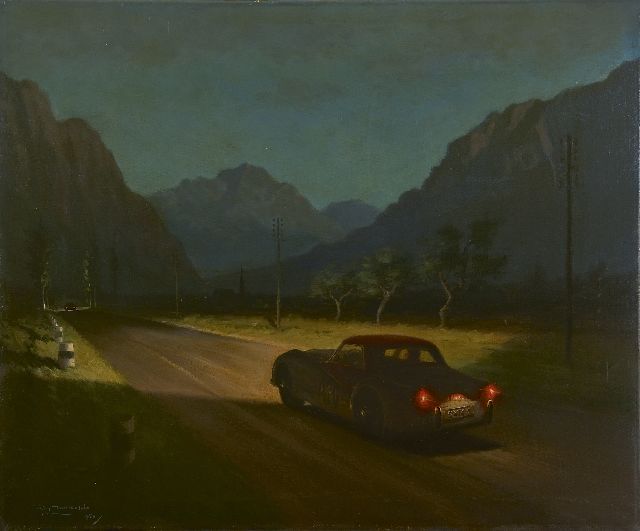 Roy Anthony Nockolds | Rally in the Alps  - Triumph TR3, oil on canvas, 63.5 x 76.4 cm, signed l.l. and dated 1956