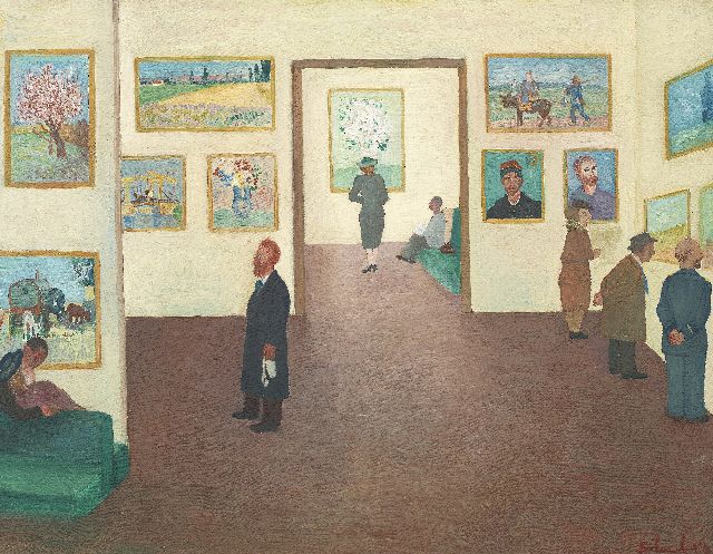 Ferry Slebe | The Van Gogh exhibition, oil on canvas, 51.2 x 65.9 cm, signed l.r. and dated '54 [?]
