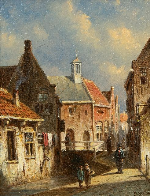 Vertin P.G.  | Sunny city canal with drying laundry -  Zakkendragershuisje en het Achterwater te Delfshaven, Rotterdam, oil on panel 19.0 x 15.0 cm, signed l.r.