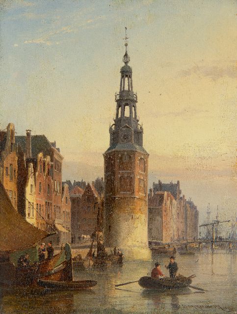Christiaan Dommelshuizen | View of the Montelbaanstoren, Amsterdam, oil on panel, 20.9 x 15.9 cm, signed l.r. and dated 1874
