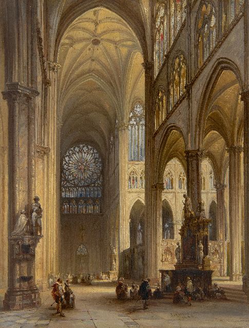 Jules Victor Genisson | Interior of the Amiens cathedral, oil on panel, 31.6 x 24.3 cm, signed l.r. and dated 1846