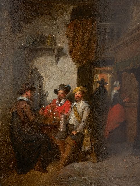 Hendricus Johannes Scheeres | Drinking company in a tavern, oil on panel, 23.0 x 18.2 cm, signed l.r. and dated '63