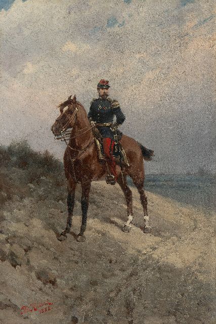 Koekkoek H.W.  | Equestrian Portrait of a French Infantry Officer, oil on canvas 45.5 x 30.6 cm, signed l.l. and dated 1888
