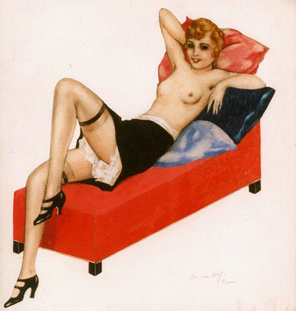 C. Osef | Woman on a couch, mixed media on paper, 26.0 x 24.0 cm, signed l.r.
