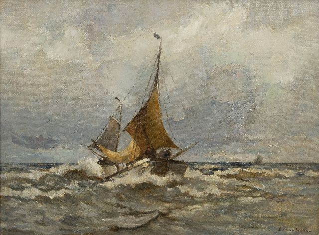 German Grobe | Returning fishing boat, oil on canvas, 60.3 x 80.0 cm, signed l.r.