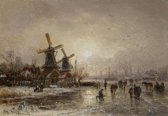 Adolf Stademann | Winter pleasures on ice, oil on panel, 28.1 x 39.9 cm, signed l.l.