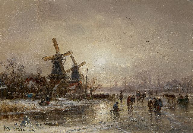 Adolf Stademann | Winter pleasures on ice, oil on panel, 28.1 x 39.9 cm, signed l.l.