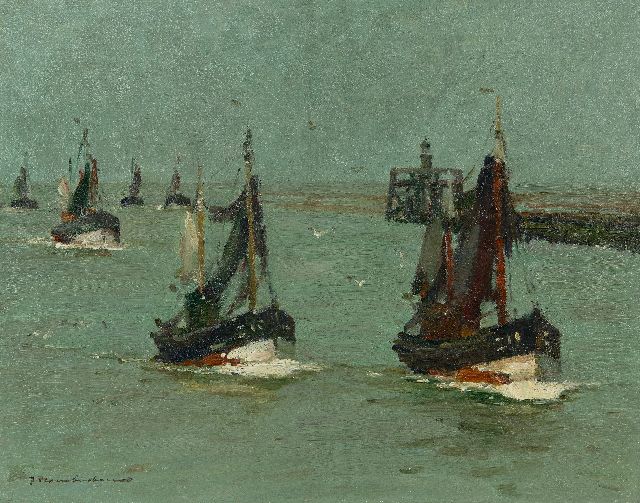 Georg Hambüchen | Incoming fishing boats, oil on canvas, 40.2 x 50.4 cm, signed l.l.