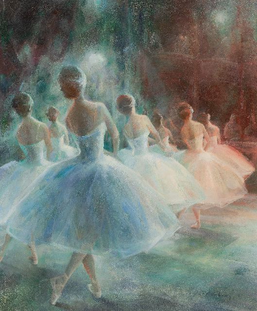 Vrbová-Štefková M.  | Dancers on the ballet stage, oil on board 72.4 x 60.1 cm, signed l.r.