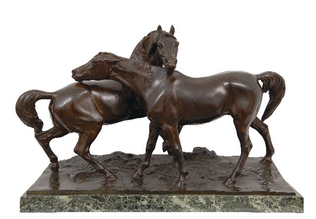 Mène P.J.  | Two horses, bronze 35.0 x 52.0 cm, executed ca. 1900