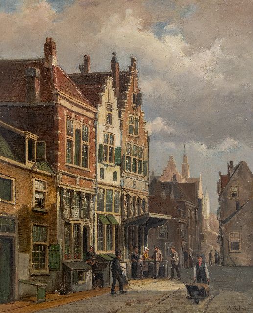 Willem Koekkoek | Dutch street with figures, oil on canvas, 58.5 x 47.6 cm, signed l.r. and painted ca. 1850
