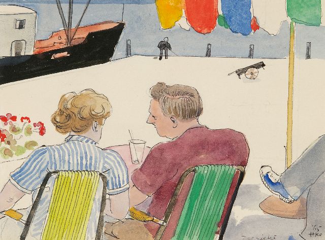 Kamerlingh Onnes H.H.  | Sea view, ink and watercolour on paper 13.4 x 18.0 cm, signed l.r. with monogram and dated '65
