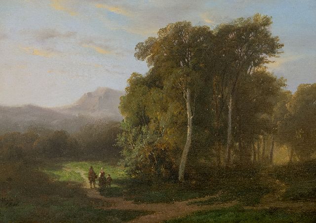 Louwrens Hanedoes | Country people in a mountainous landscape, oil on panel, 27.5 x 38.5 cm, signed l.l. and dated 1851