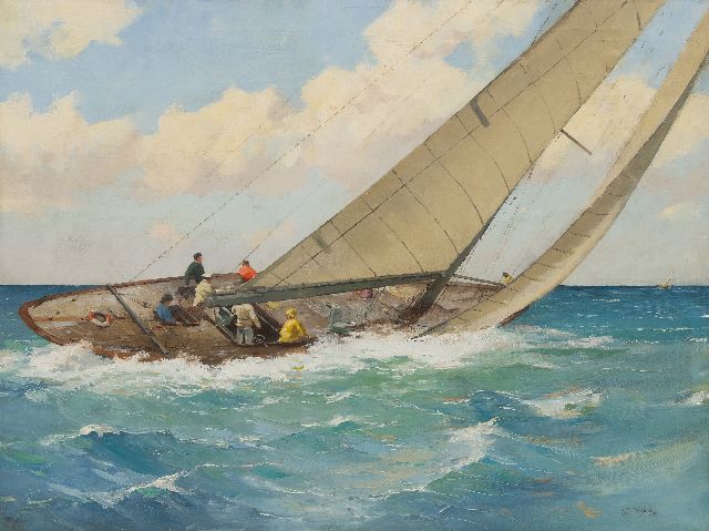 Evert Jan Ligtelijn | Sailing yacht in a regatta, oil on canvas, 60.2 x 80.3 cm, signed l.r.
