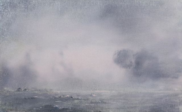 Jan Voerman sr. | Rising rain shower over the river IJssel, oil on canvas, 38.5 x 61.4 cm, signed l.l. with initials