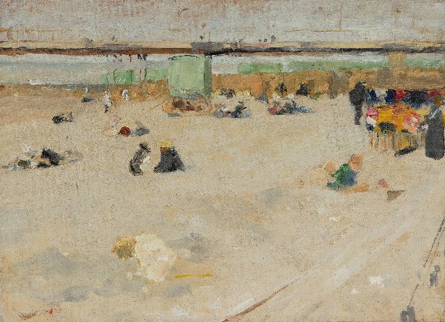 Arntzenius P.F.N.J.  | The beach at Scheveningen, oil on canvas 33.3 x 45.4 cm, painted ca. 1895