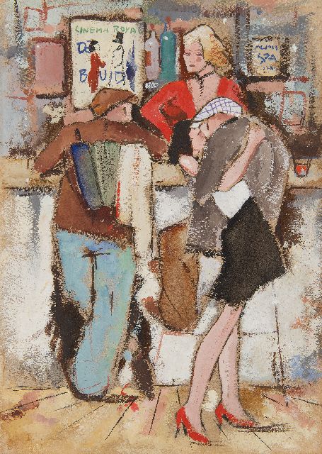 Jan Rijlaarsdam | At the bar, gouache on paper, 33.1 x 24.1 cm, signed l.l. (indistinct)