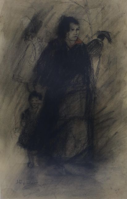 Jan Rijlaarsdam | Mother and child, charcoal and watercolour on paper, 54.0 x 35.5 cm, signed l.l.