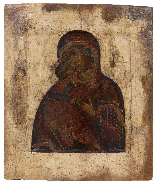 Ikoon   | Icon: Vladimiskaya Mother of God, wood 31.3 x 26.7 cm, 17e eeuw