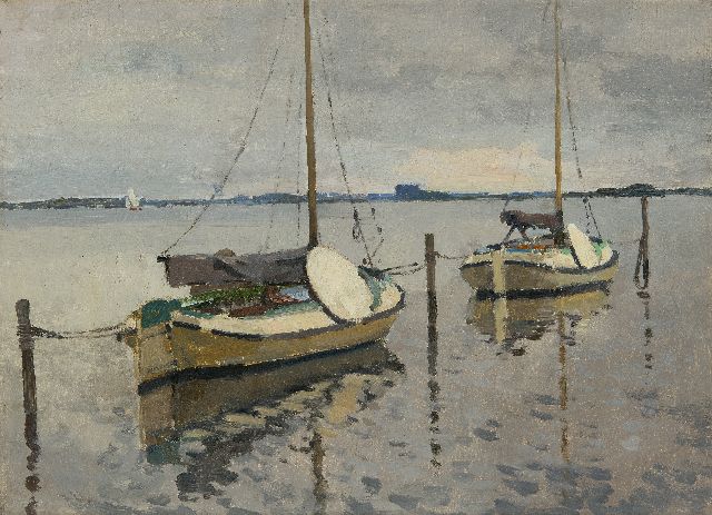 Vreedenburgh C.  | Moored Dutch sailing ships, oil on canvas 29.4 x 40.3 cm