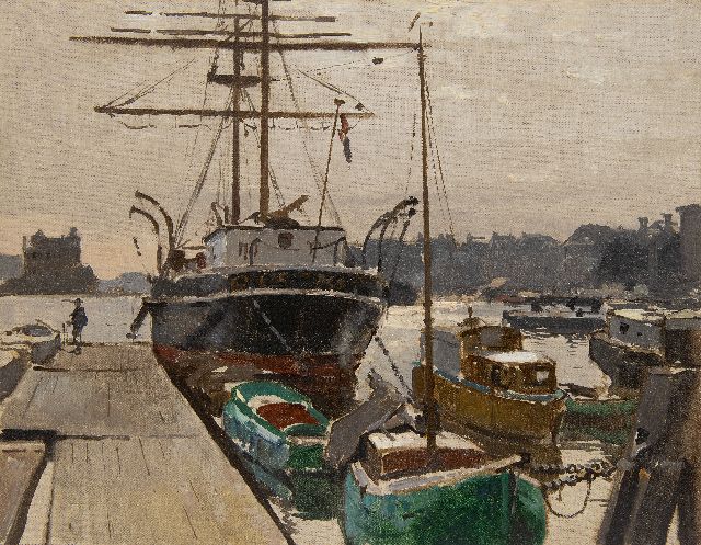 Cornelis Vreedenburgh | Moored ships in the port, oil on canvas, 36.2 x 46.3 cm