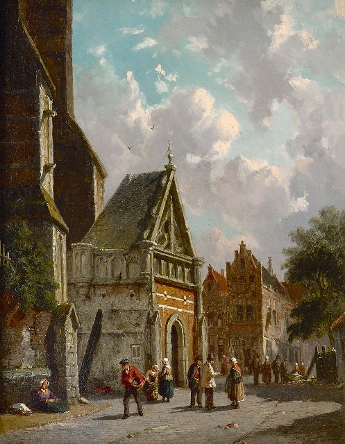 Adrianus Eversen | Behind the church, oil on panel, 34.8 x 27.0 cm, signed l.r.