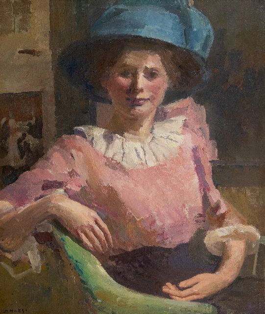 Maks C.J.  | Woman in a blue hat, oil on canvas 67.0 x 57.2 cm, signed l.l.