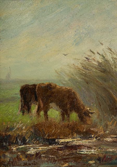 Willem Maris | Grazing cows, oil on painter's board, 24.6 x 17.2 cm, signed l.l.