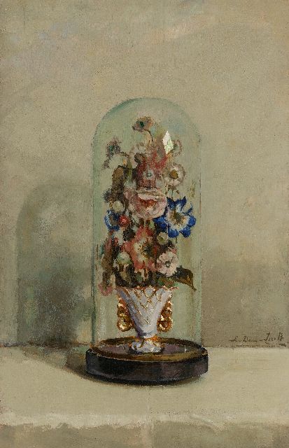 Lucie van Dam van Isselt | Flowers under a glass bell jar, oil on panel, 59.9 x 38.8 cm, signed l.r.