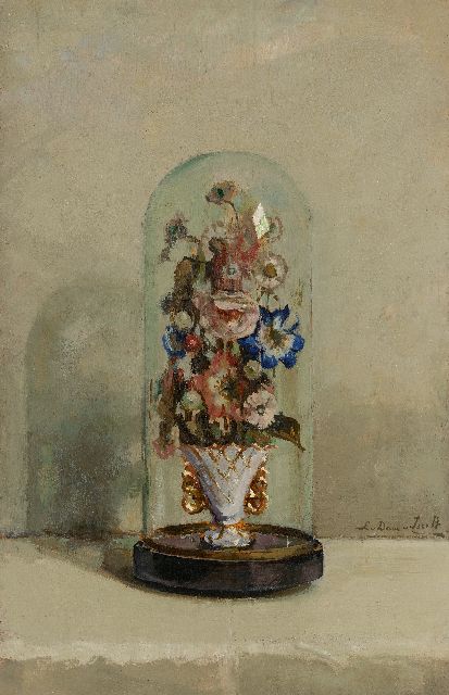 Lucie van Dam van Isselt | Flowers under a glass bell jar, oil on panel, 59.9 x 38.8 cm, signed l.r. and zonder lijst