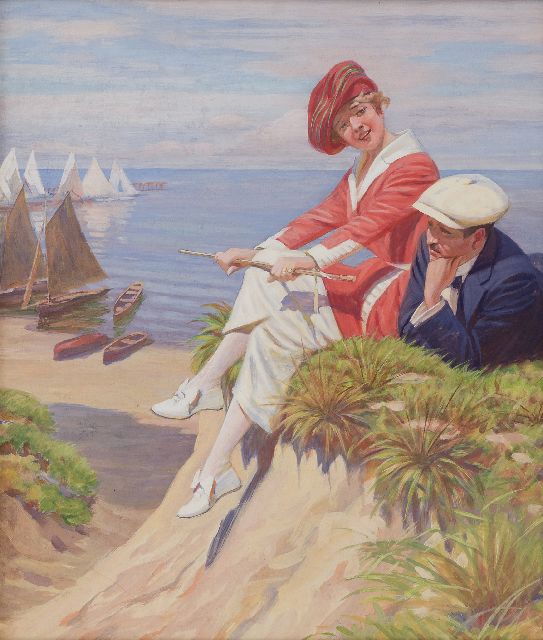 Köhler W.  | On the beach, gouache on paper 39.6 x 34.0 cm, painted ca. 1921