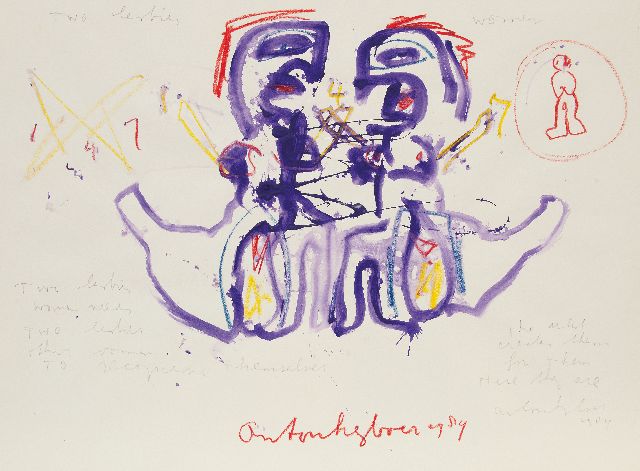 Anton Heyboer | Two lesbian women, pencil, chalk and watercolour on paper, 78.5 x 107.5 cm, signed l.c. and dated 1984