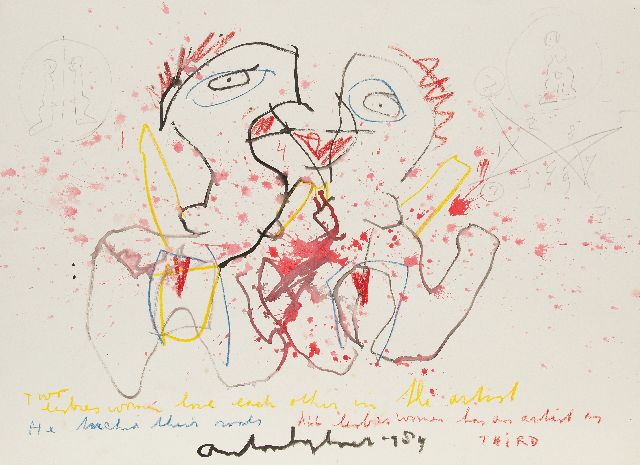 Anton Heyboer | Two lesbian women love each other in the artist, pencil, chalk and watercolour on paper, 78.4 x 108.0 cm, signed l.c. and dated 1984, without frame