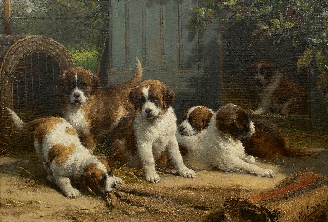 Eerelman O.  | Saint-Bernard pups, oil on canvas 90.0 x 130.0 cm, signed l.l.