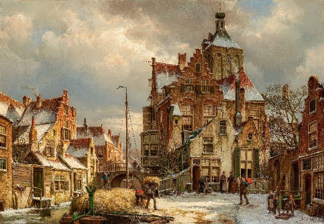 Koekkoek W.  | Winter street scene in Culemborg, oil on canvas 86.5 x 125.3 cm, signed l.r.