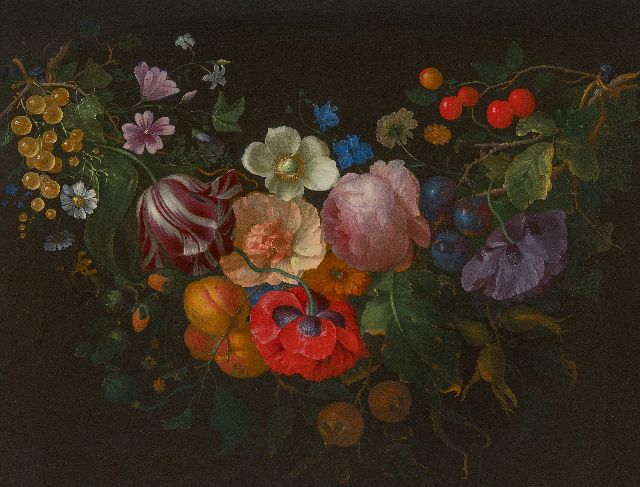 Gallis P.  | flower garland, oil on panel 35.3 x 43.8 cm, painted ca. 1685