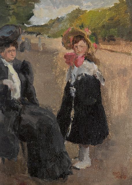 Isaac Israels | Sari Cohen (the cousin of Isaac Israels) and her daughter Eida on the Champs-Elysées in Parijs, oil on canvas, 46.3 x 33.5 cm, signed l.r. and painted ca. 1914
